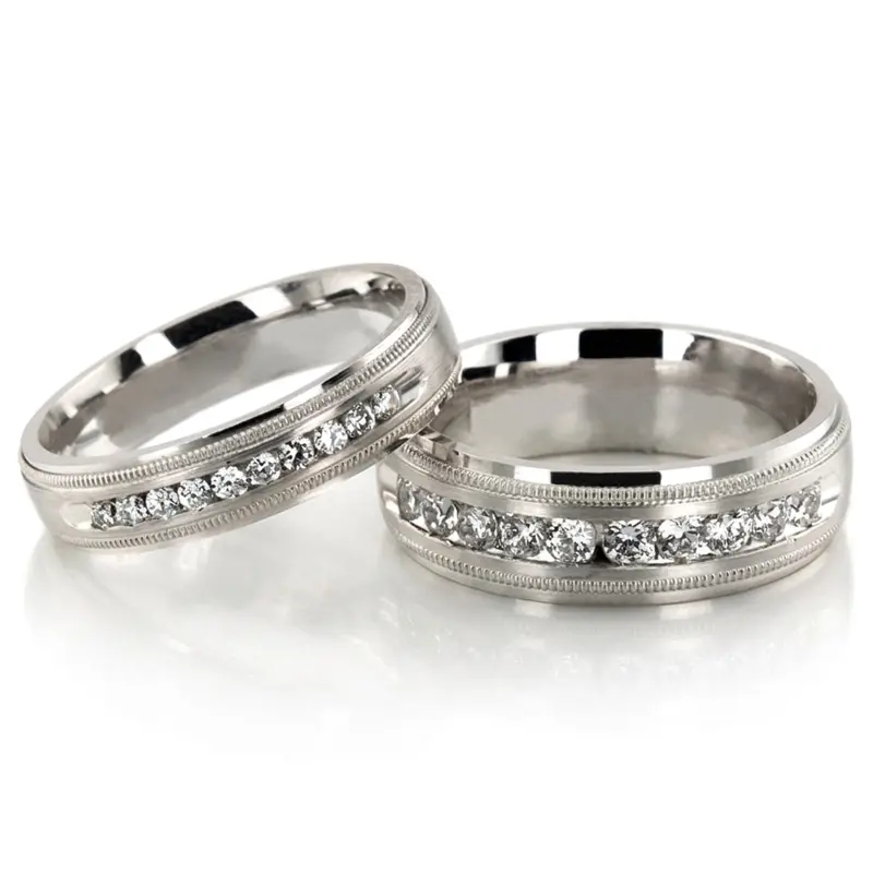 14K Milgrain-Channel-Set-Diamond-Wedding-Ring-set - main view