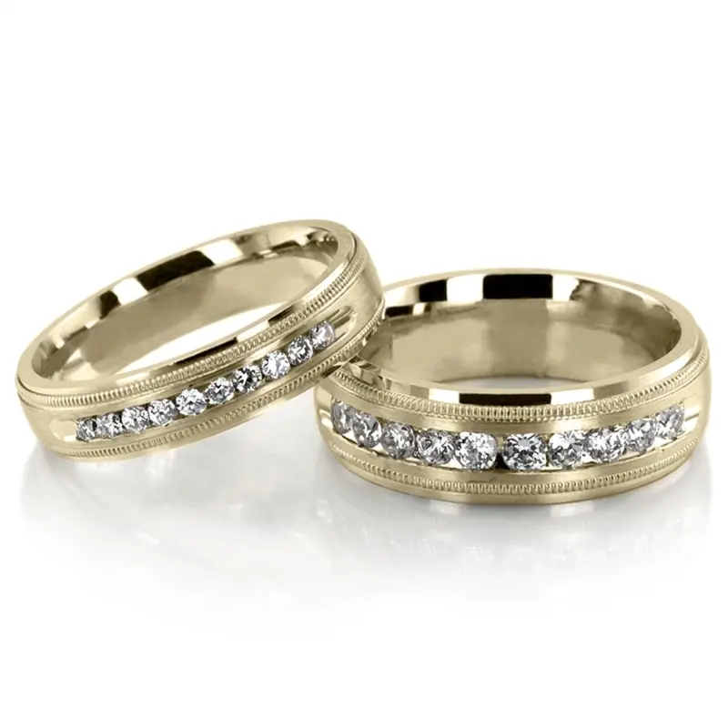 14K Milgrain-Channel-Set-Diamond-Wedding-Ring-set - alternate view 2