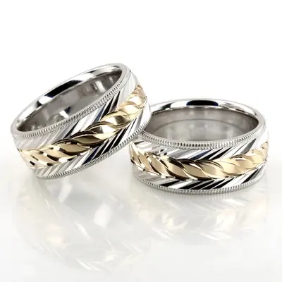 Fine Incised Diamond Cut Wedding Band Set - view 1 of 2