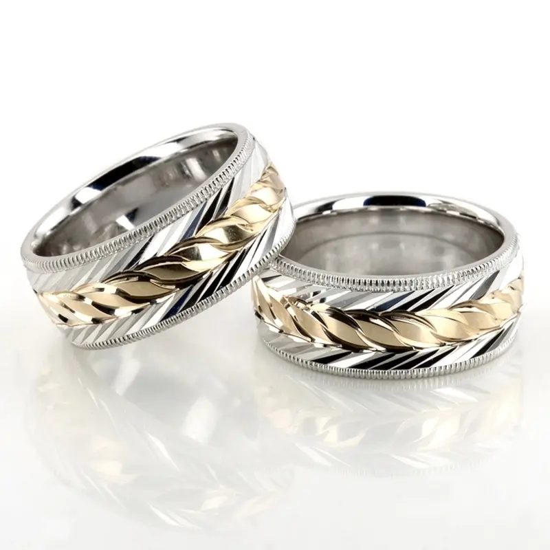 14K Fine-Incised-Diamond-Cut-Wedding-Band-Set - main view