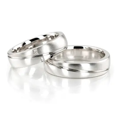 Stylish Diagonal Diamond Wedding Ring Set - view 1 of 3
