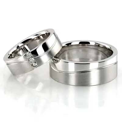Modern Wave Design Satin and Polished Wedding Band Set  - view 2 of 6