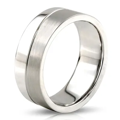 Modern Wave Design Satin and Polished Wedding Band Set  - view 6 of 6
