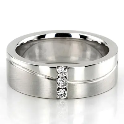 Modern Wave Design Satin and Polished Wedding Band Set  - view 5 of 6