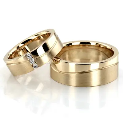Modern Wave Design Satin and Polished Wedding Band Set  - view 3 of 6
