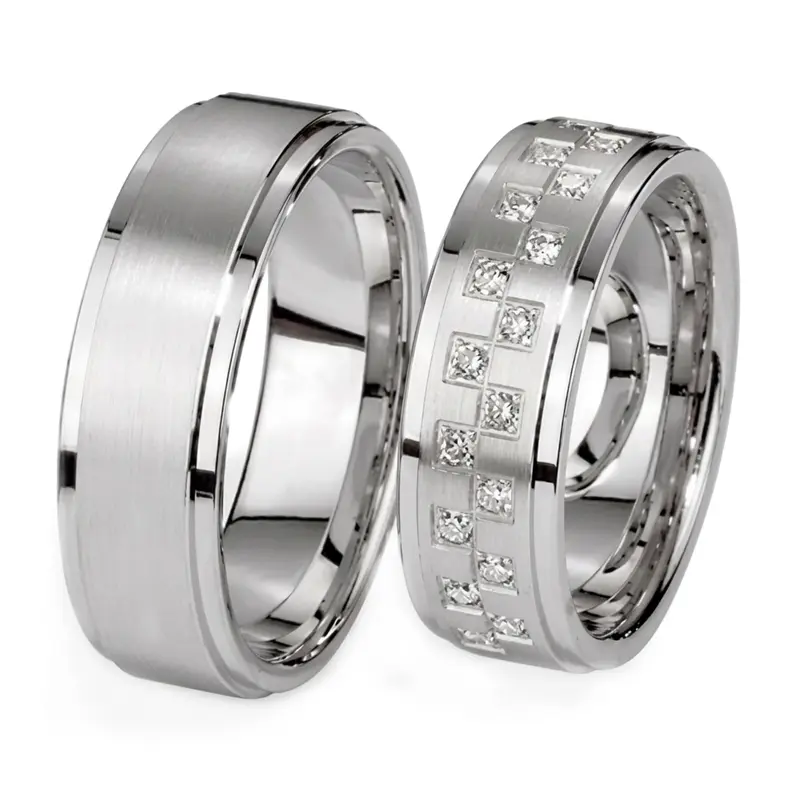 10K symmetrical-his-and-hers-wedding-band-set - main view