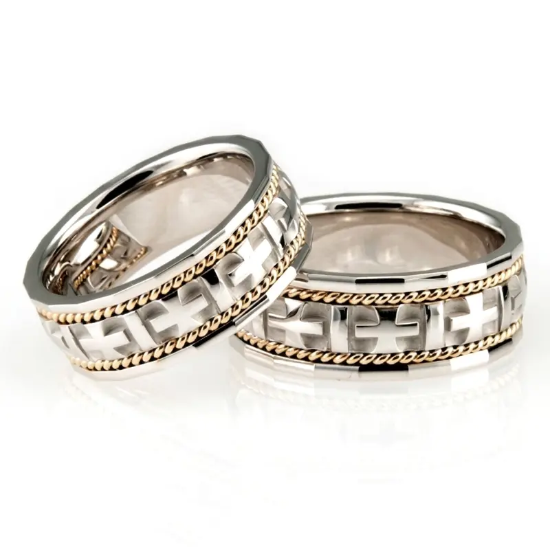 14K cross-handmade-wedding-band-set - alternate view 4
