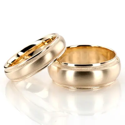 Milgrain Step Edge Diamond Cut Wedding Band Set - view 4 of 5