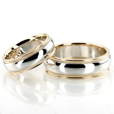 Milgrain Step Edge Diamond Cut Wedding Band Set - view 2 of 5