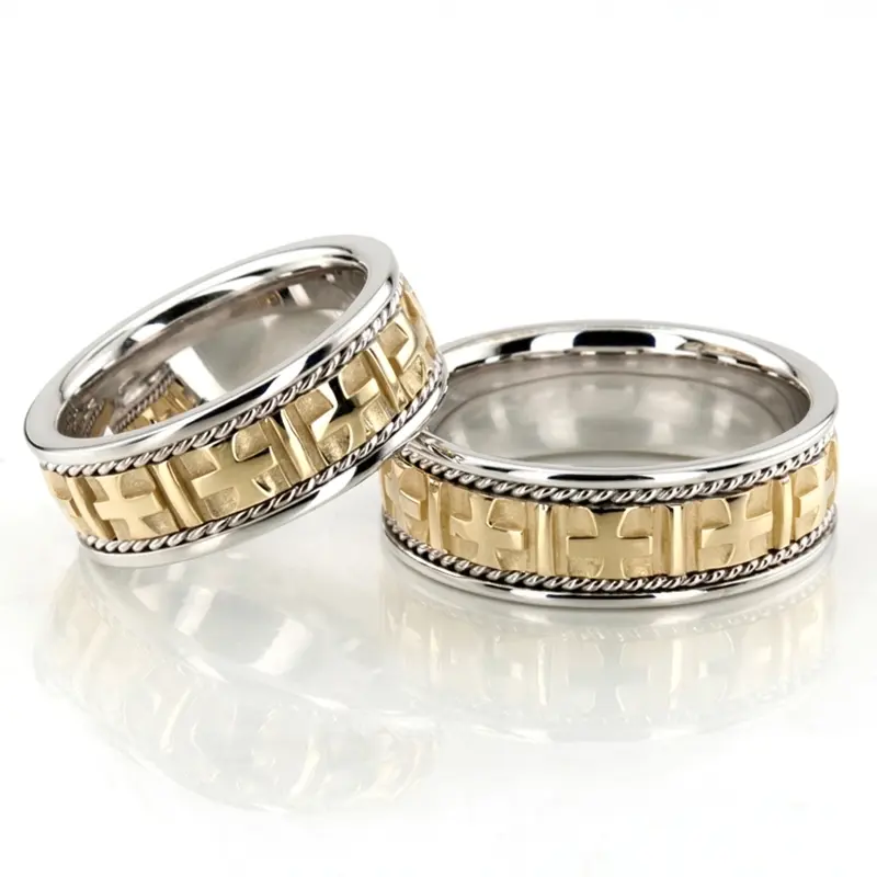 14K cross-handmade-wedding-band-set - alternate view 2