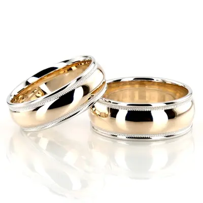 Milgrain Step Edge Diamond Cut Wedding Band Set - view 1 of 5