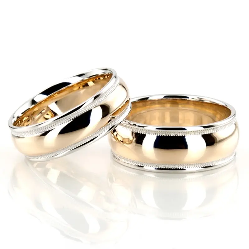 18K basic-step-edge-wedding-ring-set - main view