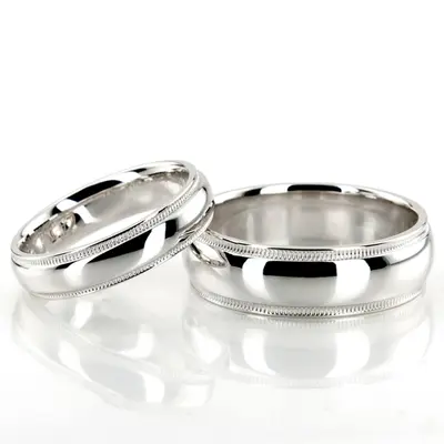Milgrain Step Edge Diamond Cut Wedding Band Set - view 3 of 5