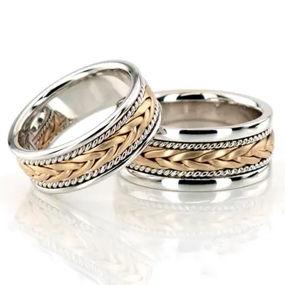 Stylish Sandblasted Hand Braided Couples Wedding Rings - view 1 of 3