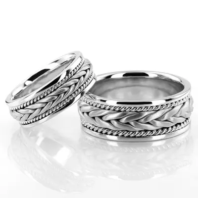 Stylish Sandblasted Hand Braided Couples Wedding Rings - view 2 of 3