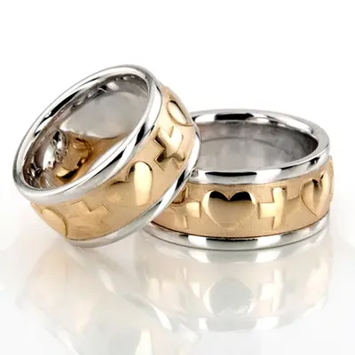 Cross & Heart Christian Wedding Ring Set - view 2 of 3