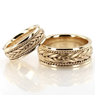 Stylish Sandblasted Hand Braided Couples Wedding Rings - view 3 of 3
