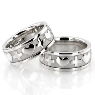 Cross & Heart Christian Wedding Ring Set - view 3 of 3
