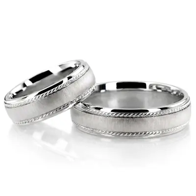 Braid Grooved Basic Designer Wedding Ring Set - view 2 of 3