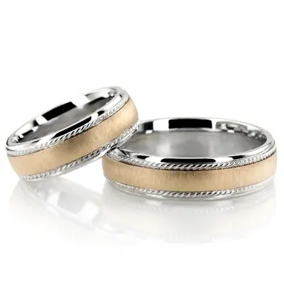 Braid Grooved Basic Designer Wedding Ring Set - view 1 of 3
