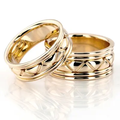 Modern Two-Color Handcrafted Wedding Ring Set - view 1 of 2