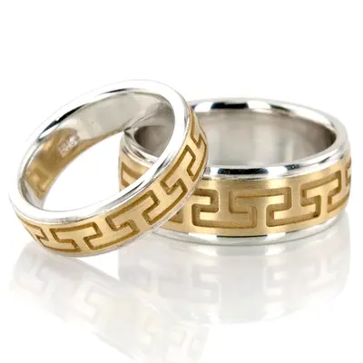 Classic High Polished Carved Design Wedding Band Set - view 1 of 3