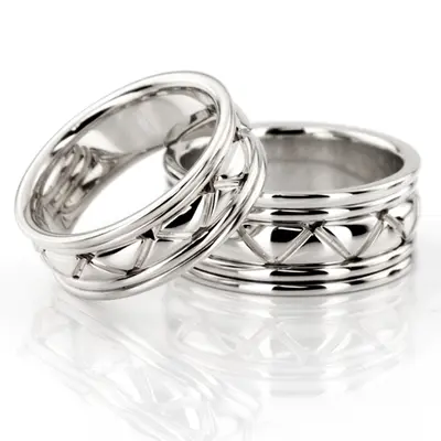 Modern Two-Color Handcrafted Wedding Ring Set - view 2 of 2