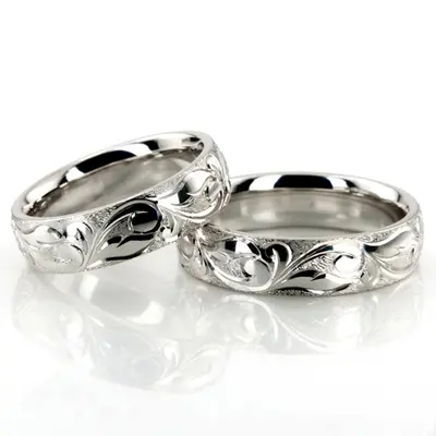 Exquisite Wire Matte Fancy Carved Wedding Ring Set - view 3 of 3