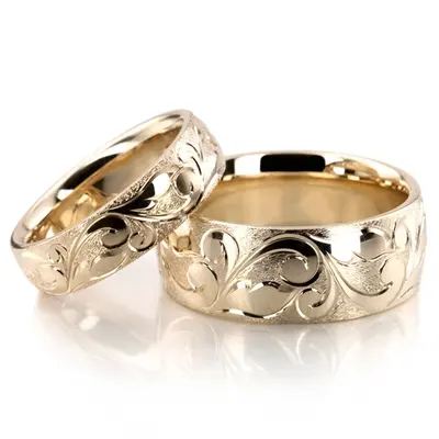 Exquisite Wire Matte Fancy Carved Wedding Ring Set - view 1 of 3