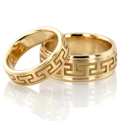 Classic High Polished Carved Design Wedding Band Set - view 2 of 3