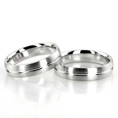 Convex Grooved Two-Tone Wedding Ring Set - view 2 of 2