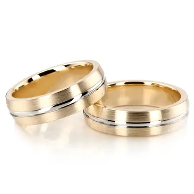 Convex Grooved Two-Tone Wedding Ring Set - view 1 of 2
