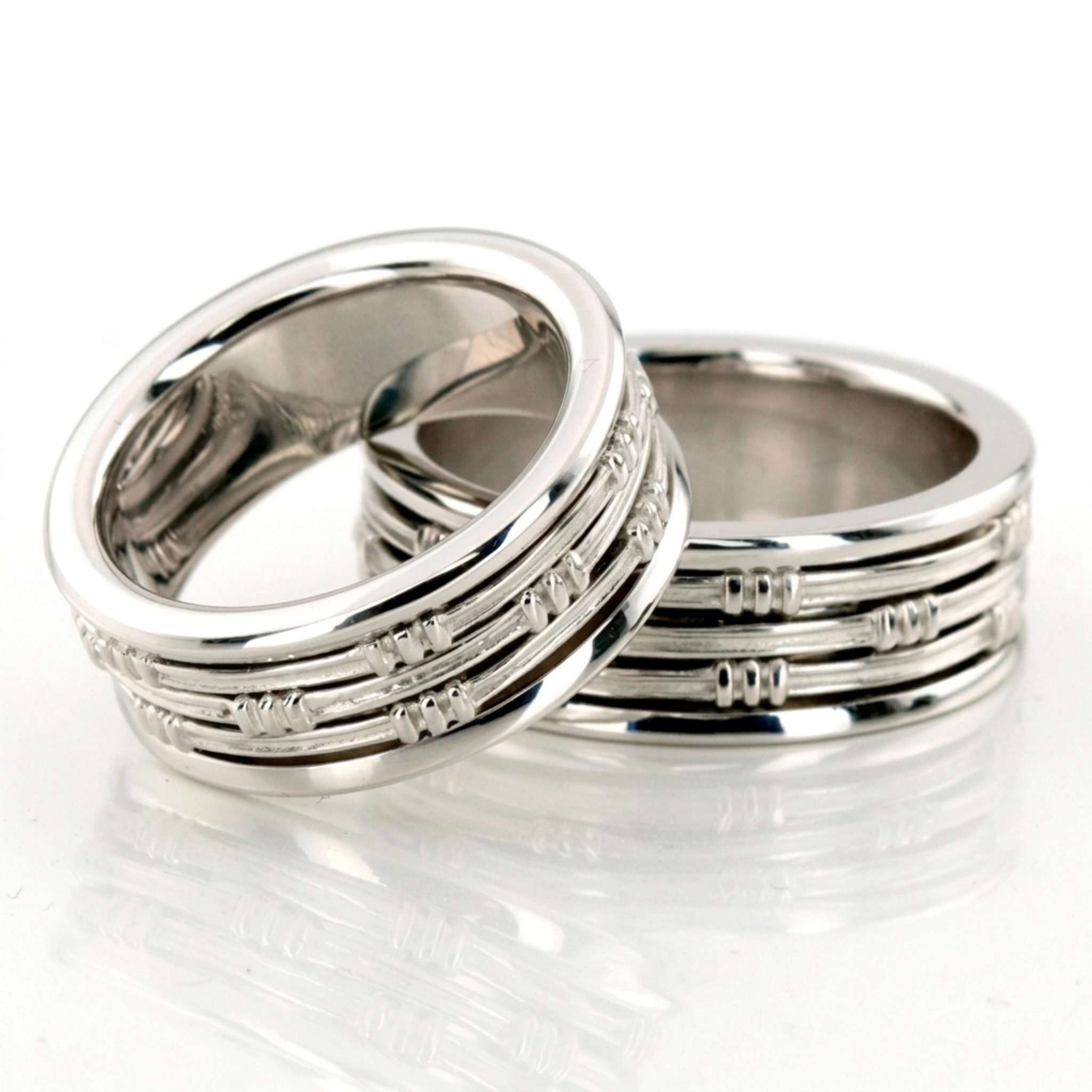 10K grooved_handmade_wedding_ring_set - alternate view 2