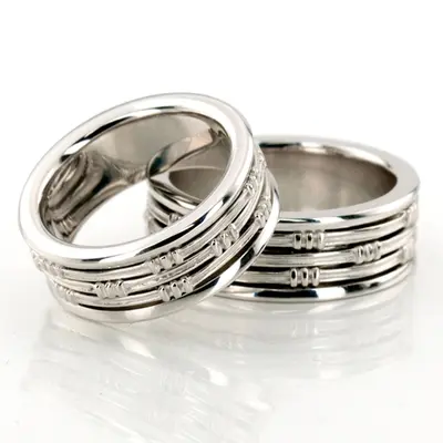 Elegant Modern Handcrafted Wedding Band Set - view 2 of 3