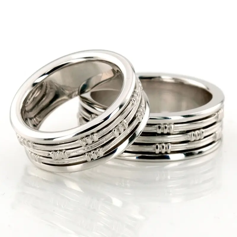 10K grooved_handmade_wedding_ring_set - alternate view 2