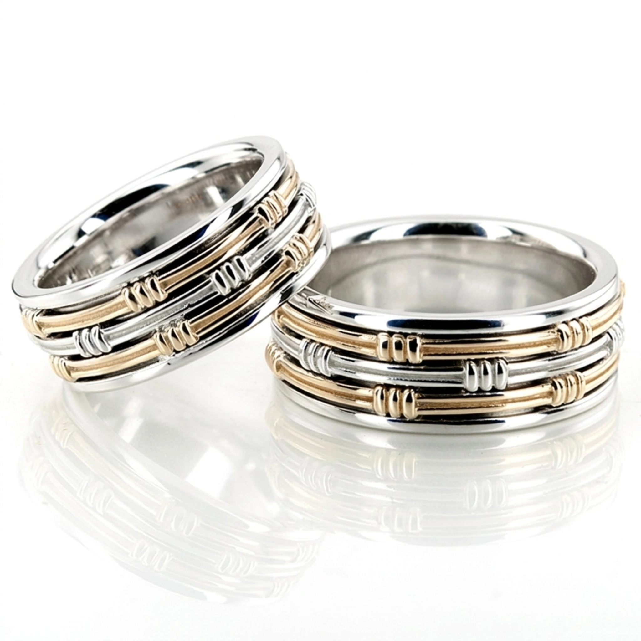 10K grooved_handmade_wedding_ring_set - main view