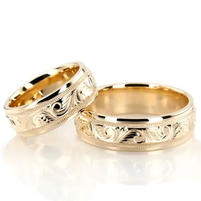 Elegant Hand Engraved Fancy Designer Wedding Band Set - view 4 of 4