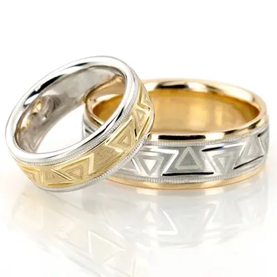 Sophisticated Grooved Carved Design Wedding Ring Set - view 2 of 4