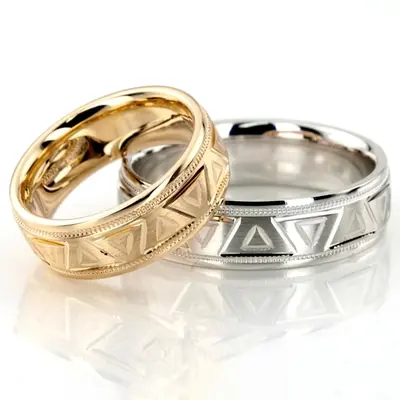 Sophisticated Grooved Carved Design Wedding Ring Set - view 1 of 4