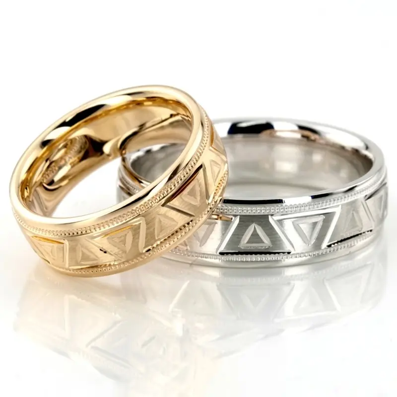 14K grooved_wedding_band_set - main view