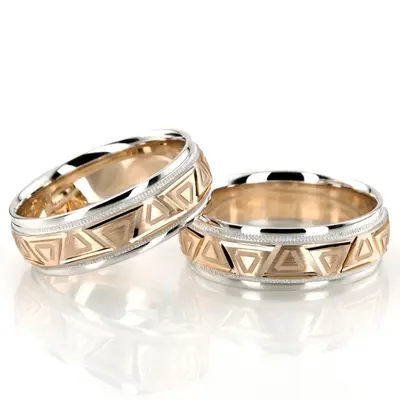 Sophisticated Grooved Carved Design Wedding Ring Set - view 3 of 4