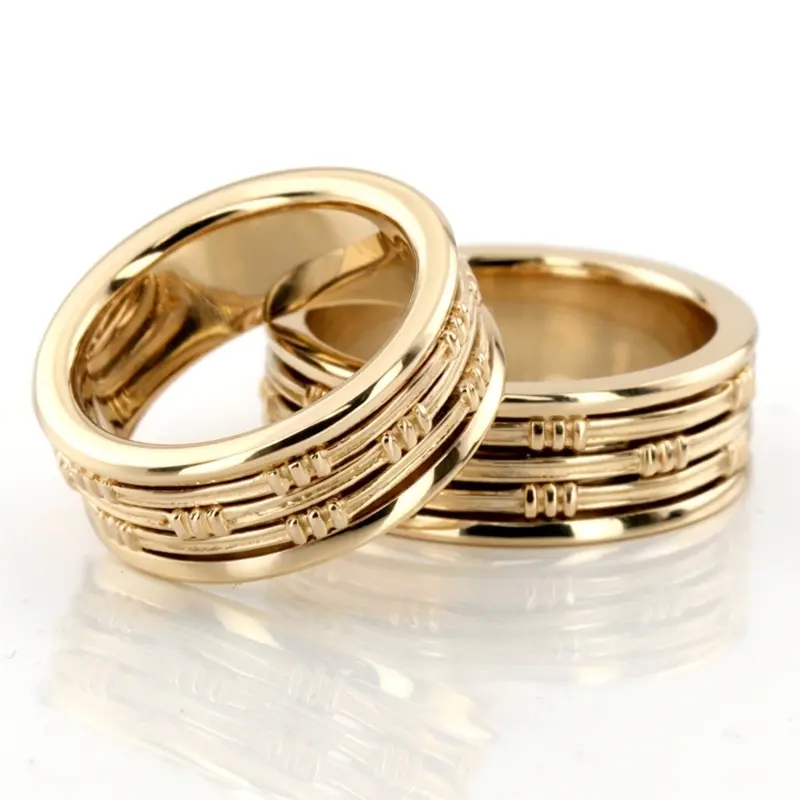 10K grooved_handmade_wedding_ring_set - alternate view 3