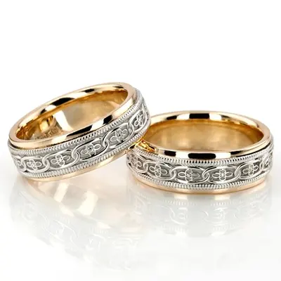 Classic Floral Carved Celtic Wedding Ring Set - view 1 of 4