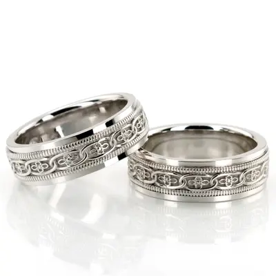 Classic Floral Carved Celtic Wedding Ring Set - view 4 of 4