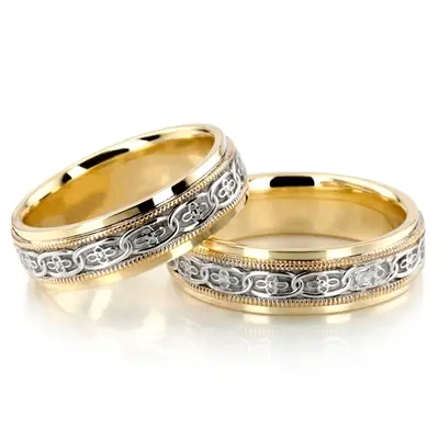 Classic Floral Carved Celtic Wedding Ring Set - view 2 of 4