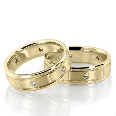 Shiny Edge Milgrain Diamond Wedding Ring Set - view 1 of 3