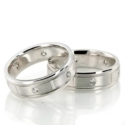 Shiny Edge Milgrain Diamond Wedding Ring Set - view 2 of 3