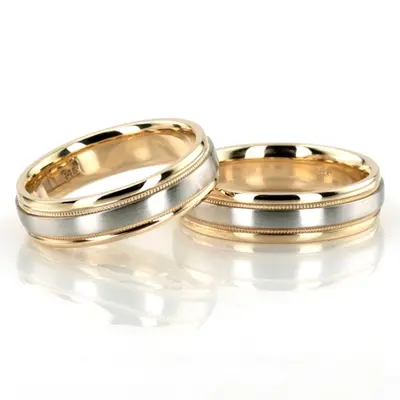 Two-Color Matte Finish Milgrain Wedding Ring Set - view 1 of 4