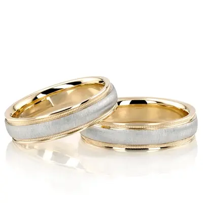 Two-Color Matte Finish Milgrain Wedding Ring Set - view 3 of 4
