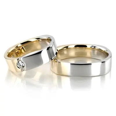 Square Two-Tone Wedding Ring Set - view 1 of 3